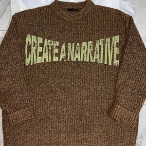 Zara Brown Crewneck Sweater with Green Text